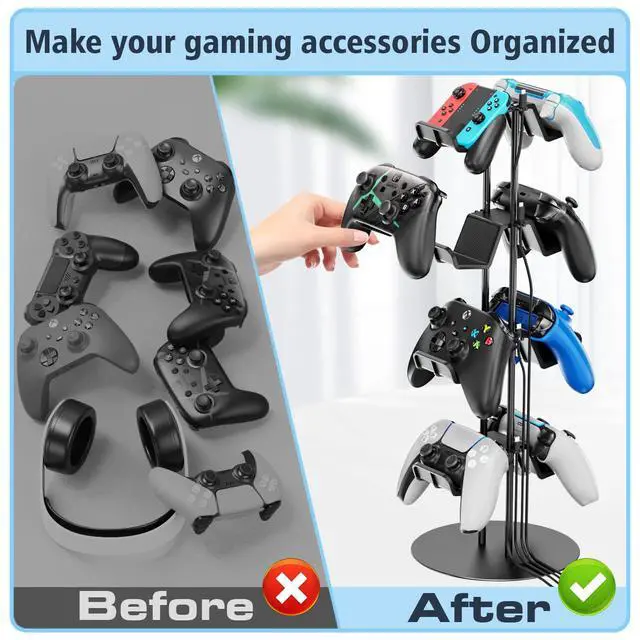 Alt view image 6 of 7 - Controller Stand 4 Tiers with Cable Organizer for Desk, Universal Headphone Stand Compatible with Xbox PS5 PS4 Console Nintendo Switch, Headset Holder & Desk Mounts for 8 Packs Controller
