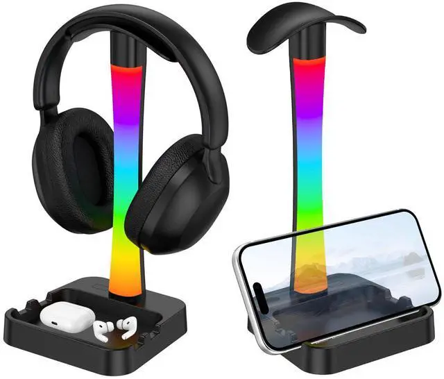 Main image of Headphone Stand with Charger,Gaming Headset stand with RGB Light Mode,For Airpod Max Stand,Desk Lamp,Phone Holder,Tablet Holder,desktop organizer,Gifts for Gamers & Music Lover(Black)