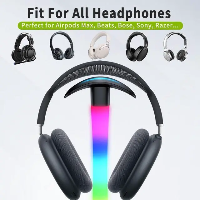 Alt view image 4 of 7 - Headphone Stand with Charger,Gaming Headset stand with RGB Light Mode,For Airpod Max Stand,Desk Lamp,Phone Holder,Tablet Holder,desktop organizer,Gifts for Gamers & Music Lover(Black)