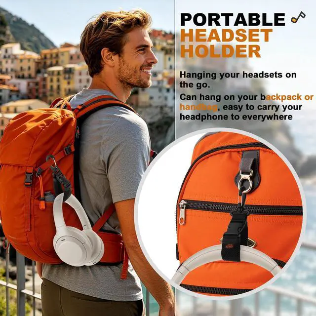 Alt view image 3 of 7 - 2 Pcs Portable Rotating Headphone Hooks Holder with Carabiner, Over-Ear Headset Hanger Storage Hook for Wall/Backpacks/Belt Loops/Bicycles - Black