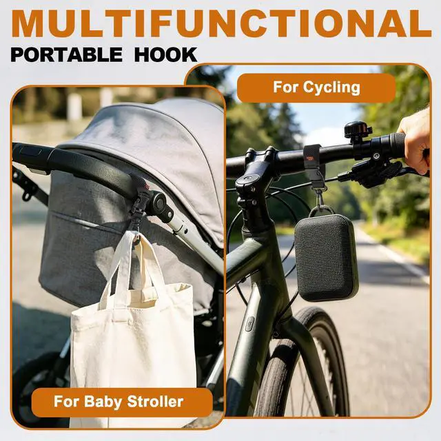 Alt view image 7 of 7 - 2 Pcs Portable Rotating Headphone Hooks Holder with Carabiner, Over-Ear Headset Hanger Storage Hook for Wall/Backpacks/Belt Loops/Bicycles - Black