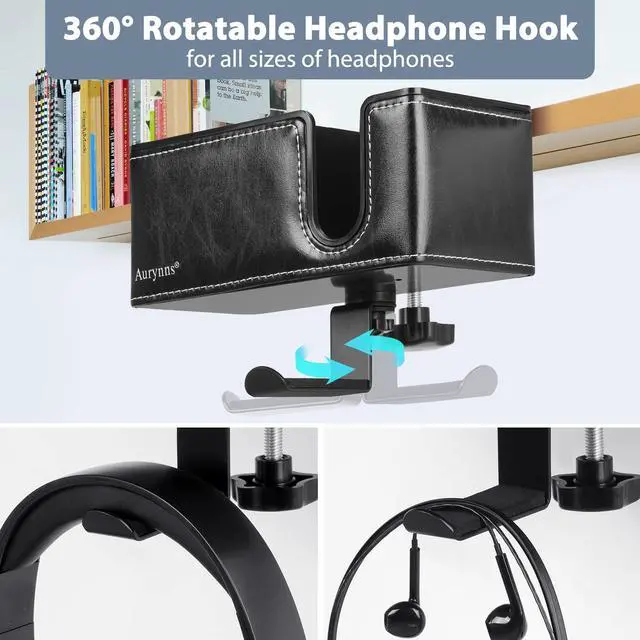Alt view image 3 of 6 - Under Desk Cup Holder Clamp on Cup Holder PU Leather Clip on Desk Organizer