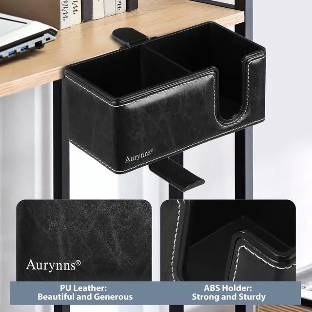 Alt view image 4 of 6 - Under Desk Cup Holder Clamp on Cup Holder PU Leather Clip on Desk Organizer