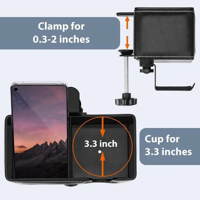 Alt view image 6 of 6 - Under Desk Cup Holder Clamp on Cup Holder PU Leather Clip on Desk Organizer