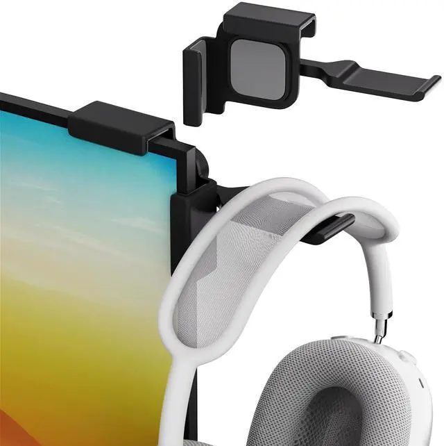 Main image of 1PACK Clamp-On Monitor Headphone Stand Adjustable Headset Holder with 360° Rotating Hook, Silicone Protection, Space-Saving Desk Organizer for Office, Gaming & Study YA-C (Black)