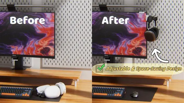 Alt view image 2 of 7 - 1PACK Clamp-On Monitor Headphone Stand Adjustable Headset Holder with 360° Rotating Hook, Silicone Protection, Space-Saving Desk Organizer for Office, Gaming & Study YA-C (Black)