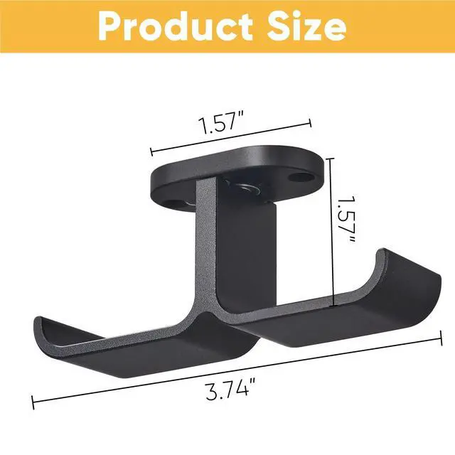 Alt view image 7 of 7 - Under Desk Headphone Hanger with Strong Adhesive and Screws Mount, 360° Rotatable Dual Headset Holder Stand, Aluminum Metal Adjustable Headphone Hook, Perfect for Home Gaming & Office - Black
