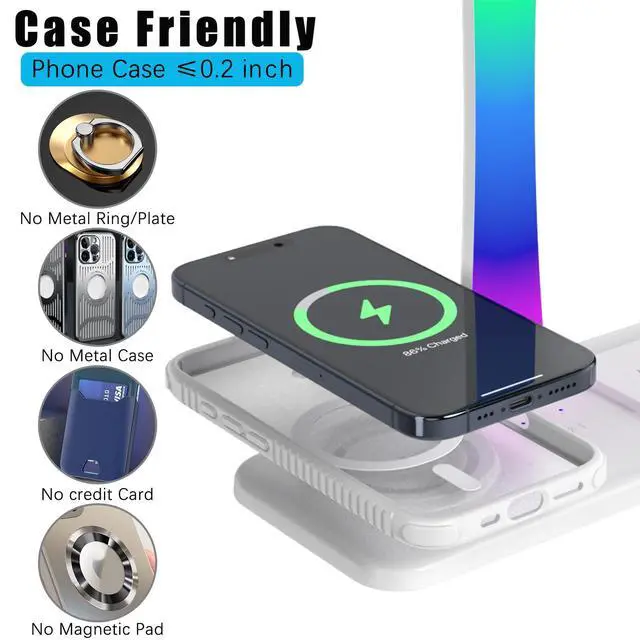 Alt view image 6 of 7 - Headphone Stand with Wireless Charger,Gaming Headset Stand with RGB Light Mode,for iPhone17/16/15/14,Gifts for Gamers & Music Lover (White)