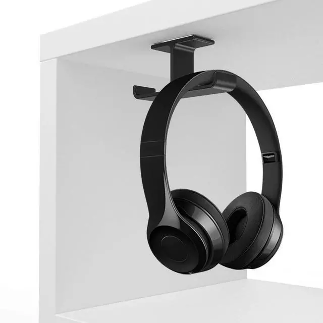 Alt view image 3 of 6 - Dual Headphone Hanger Stand for Under Desk, Aluminum Adhesive Headset Hook Mount with Screw Option, Space-Saving PC Gaming Accessories for All Headphones, Black