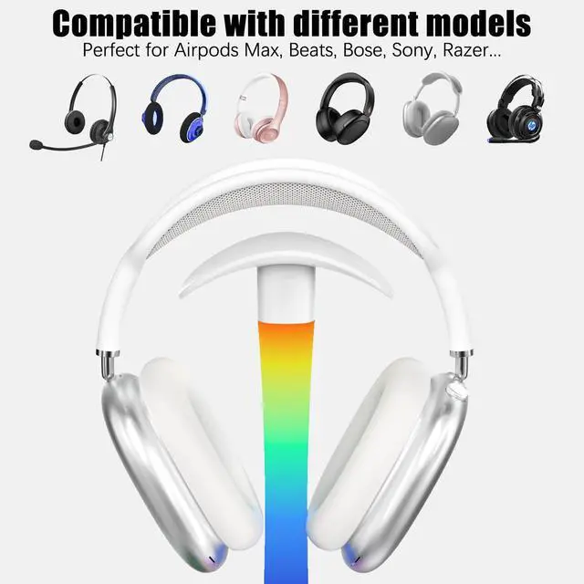 Alt view image 3 of 7 - Headphone Stand with Wireless Charger,Gaming Headset Stand with RGB Light Mode,for iPhone17/16/15/14,Gifts for Gamers & Music Lover (White)