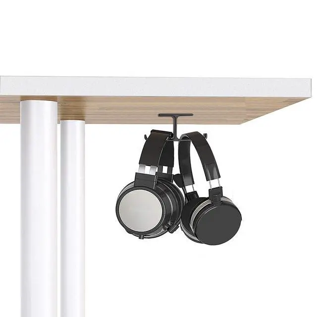 Alt view image 4 of 6 - Dual Headphone Hanger Stand for Under Desk, Aluminum Adhesive Headset Hook Mount with Screw Option, Space-Saving PC Gaming Accessories for All Headphones, Black