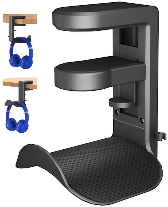 Main image of Headphone Holder Hanger Upgraded with Rotating & Adjustable Clamp for Controller & Headphones, Headset Stand Under Desk Hook Mount Built in Cable Clip