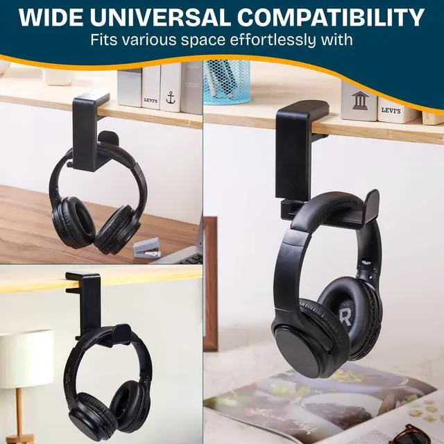 Alt view image 5 of 7 - Headphone Stand for Desk - Clamp-On Headset Holder with 360° Rotating Hook