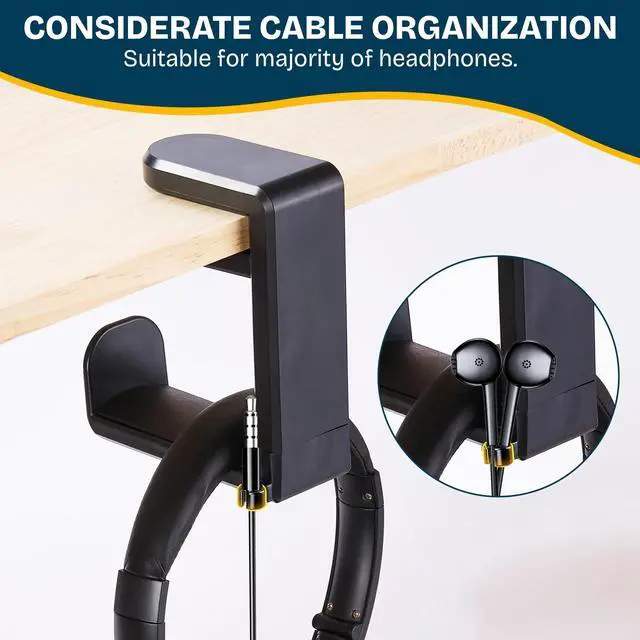 Alt view image 6 of 7 - Headphone Stand for Desk - Clamp-On Headset Holder with 360° Rotating Hook