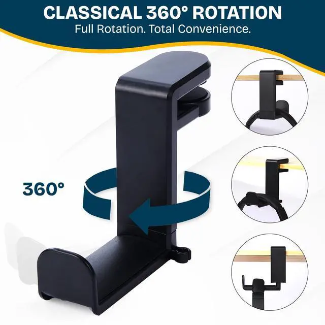 Alt view image 3 of 7 - Headphone Stand for Desk - Clamp-On Headset Holder with 360° Rotating Hook