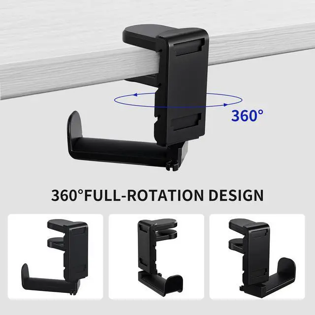Alt view image 2 of 7 - Premium Headset Stand & Gaming Headphone & Controller Holder - 360° Adjustable Under Desk Hook with Cable Management, Black - Perfect Desk & PC Accessories