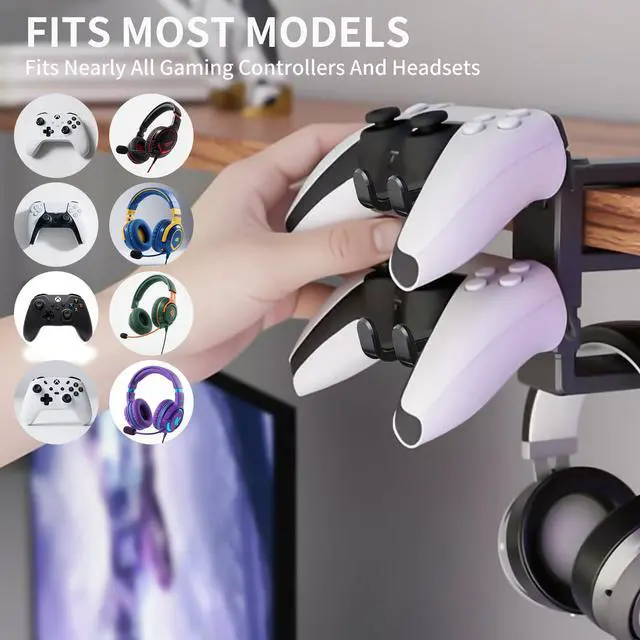 Alt view image 5 of 7 - Premium Headset Stand & Gaming Headphone & Controller Holder - 360° Adjustable Under Desk Hook with Cable Management, Black - Perfect Desk & PC Accessories