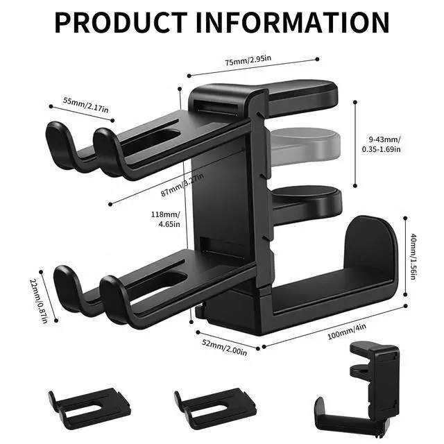 Alt view image 4 of 7 - Premium Headset Stand & Gaming Headphone & Controller Holder - 360° Adjustable Under Desk Hook with Cable Management, Black - Perfect Desk & PC Accessories
