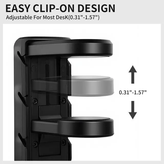 Alt view image 6 of 7 - Premium Headset Stand & Gaming Headphone & Controller Holder - 360° Adjustable Under Desk Hook with Cable Management, Black - Perfect Desk & PC Accessories