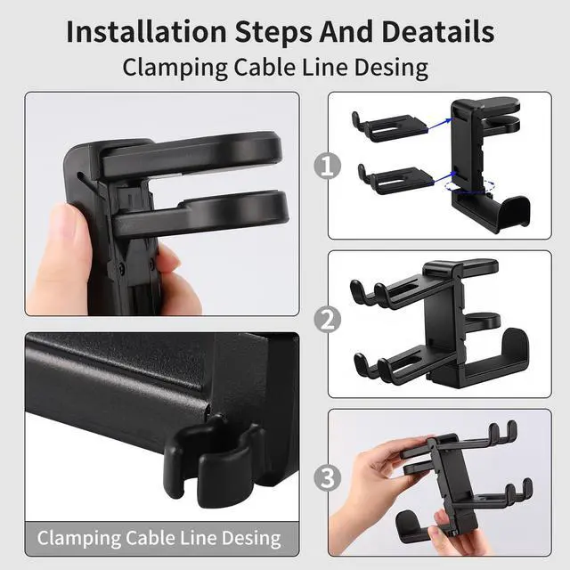 Alt view image 7 of 7 - Premium Headset Stand & Gaming Headphone & Controller Holder - 360° Adjustable Under Desk Hook with Cable Management, Black - Perfect Desk & PC Accessories