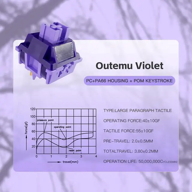 Alt view image 2 of 7 - Outemu Violet Heavy Tactile Keyboard Switches with Diffuser(108Pcs)