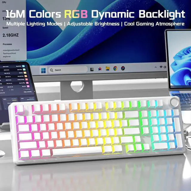 Alt view image 4 of 7 - Aula F99 Pro Wireless Silent Mechanical Office Keyboard with Knob Num Pad