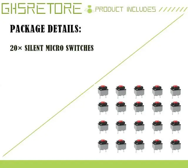 Alt view image 2 of 6 - 20 Pcs Silent Micro Switch,Square Mute Tactile Push Button Wireless Wired Keyboard Mouse Micro Switch 6 * 6 * 7.3MM Tact Switch Fit for Home Appliance Security Equipment Toy Electronic Products