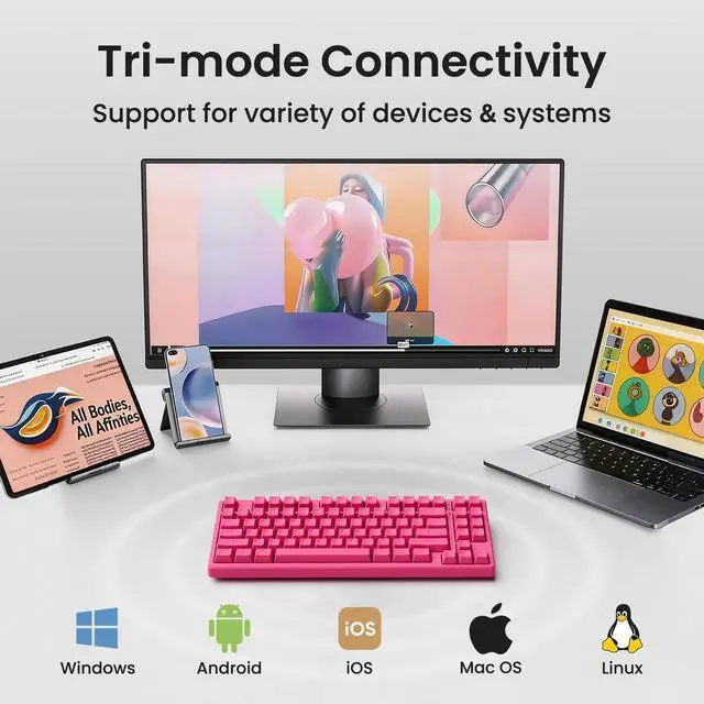 Alt view image 2 of 7 - KN85 Wireless Silent Mechanical Keyboard, 75% Layout, Bluetooth/2.4GHz/USB-C, Custom RGB Backlit, Hot Swappable, Quiet Typing for Windows/Mac/PC (Berry Red)