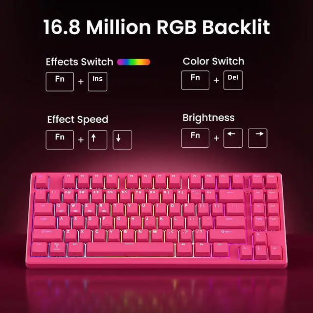 Alt view image 4 of 7 - KN85 Wireless Silent Mechanical Keyboard, 75% Layout, Bluetooth/2.4GHz/USB-C, Custom RGB Backlit, Hot Swappable, Quiet Typing for Windows/Mac/PC (Berry Red)