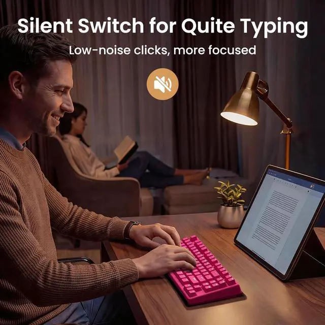 Alt view image 3 of 7 - KN85 Wireless Silent Mechanical Keyboard, 75% Layout, Bluetooth/2.4GHz/USB-C, Custom RGB Backlit, Hot Swappable, Quiet Typing for Windows/Mac/PC (Berry Red)