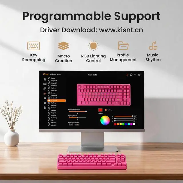 Alt view image 6 of 7 - KN85 Wireless Silent Mechanical Keyboard, 75% Layout, Bluetooth/2.4GHz/USB-C, Custom RGB Backlit, Hot Swappable, Quiet Typing for Windows/Mac/PC (Berry Red)