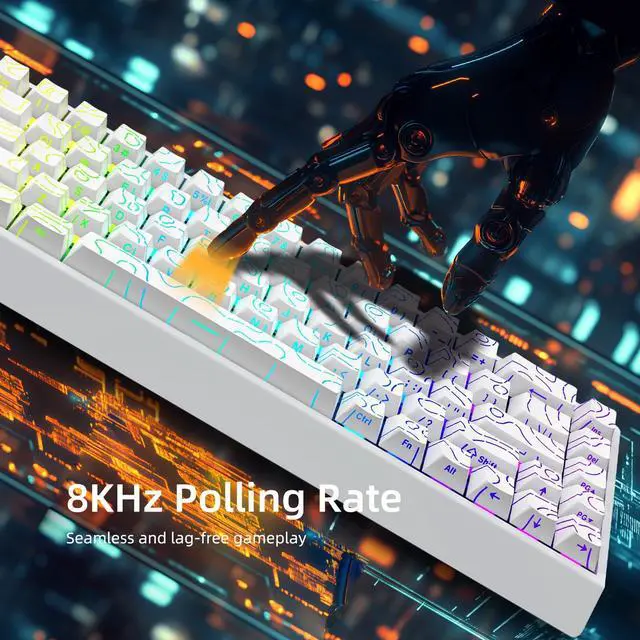 Alt view image 6 of 7 - Mer68 Wired 68 Keys, Magnetic Switch Mechanical Keyboard, 8KHZ Polling Rate/Latency As 0.125MS/256KHZ Single Key Scan Rate/ARGB/, Hot Swappable Gaming Keyboard(White)