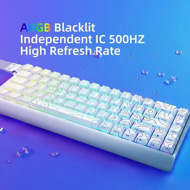 Alt view image 7 of 7 - Mer68 Wired 68 Keys, Magnetic Switch Mechanical Keyboard, 8KHZ Polling Rate/Latency As 0.125MS/256KHZ Single Key Scan Rate/ARGB/, Hot Swappable Gaming Keyboard(White)