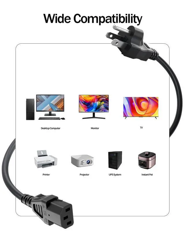 Alt view image 3 of 6 - 4Ft 3 Prong AC Power Cord Cable Fit for Dell OptiPlex 780 790 960 160L 170L 210L 745 755 920 360 380 390 580 720 740 980 990 5270 9030 7010 7020 9010 7470 7770 Laptop Power Cord