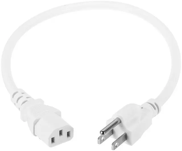 Main image of 1.5ft 18 AWG White 18/3 Universal Power Cord C13 to NEMA 5-15P 10A 125V 3-Prong Extension Power Cord for PC,Computer,Printers,TV,AC Adapter,Laptop,Monitor,Projector