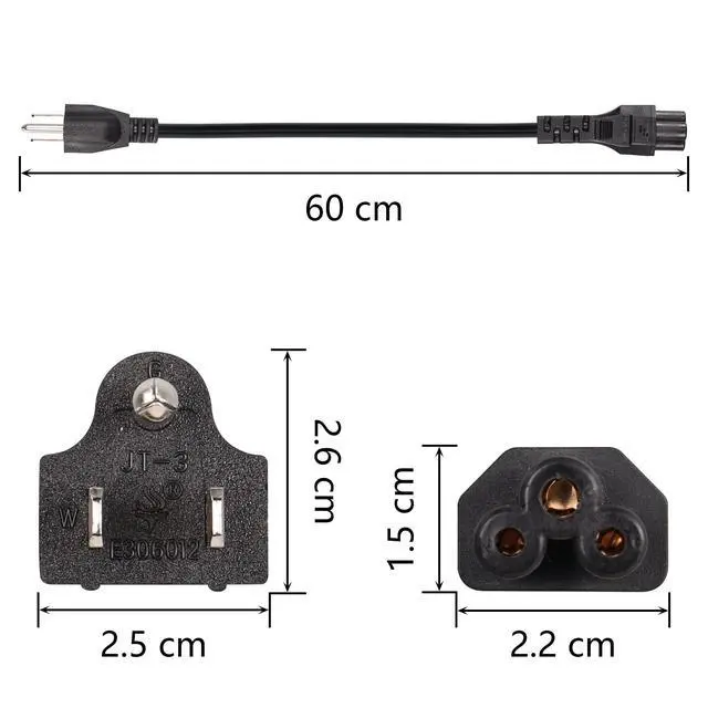 Alt view image 6 of 6 - 3 Prong AC Short Power Cord, 2ft Nema 5-15P Male to IEC 320 C5 Female Laptop Power Replacement Cord for Notebook Computer(Black,60cm)