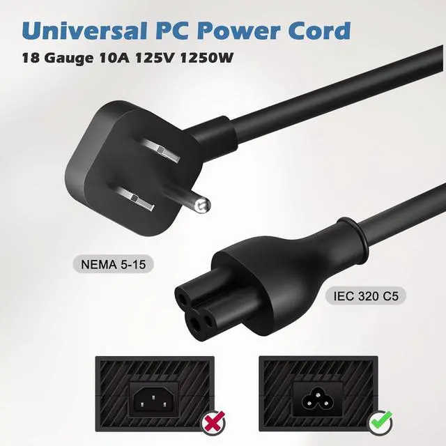 Alt view image 4 of 7 - 45 Degree Angled Flat Plug Mickey Mouse Replacement Laptop Power Cord 15 Ft, Seamless 5-15P to IEC 320 C5 3-Prong Universal AC Cable for PC Notebook Printer Dell HP TV, 18AWG, ETL+ Organizer