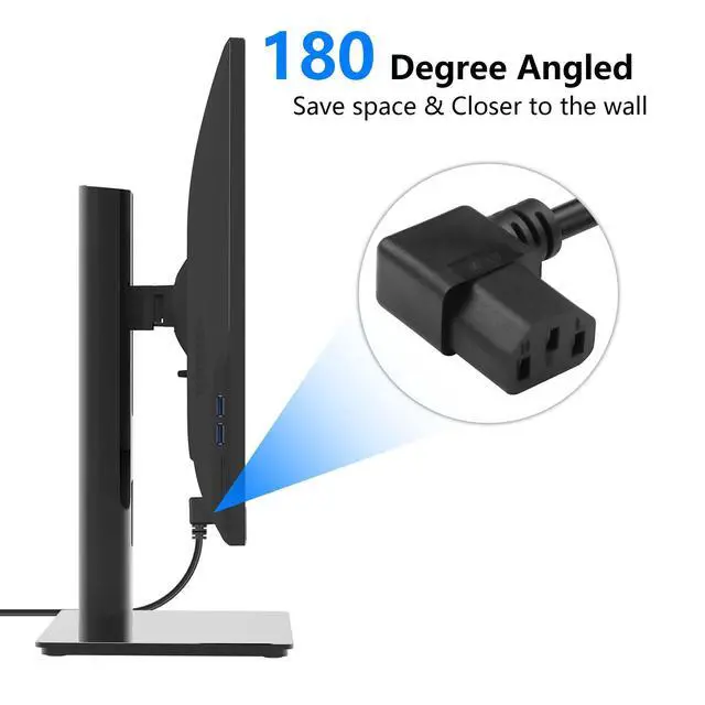 Alt view image 4 of 7 - 3.9FT 18AWG NEMA 5-15P to Left Angle IEC 320 C13 Computer Power Cord,10A/250V, 3 Prong AC Power Cord Cable for TV, Computer, Printer, Radio, Monitor, Laptop and More