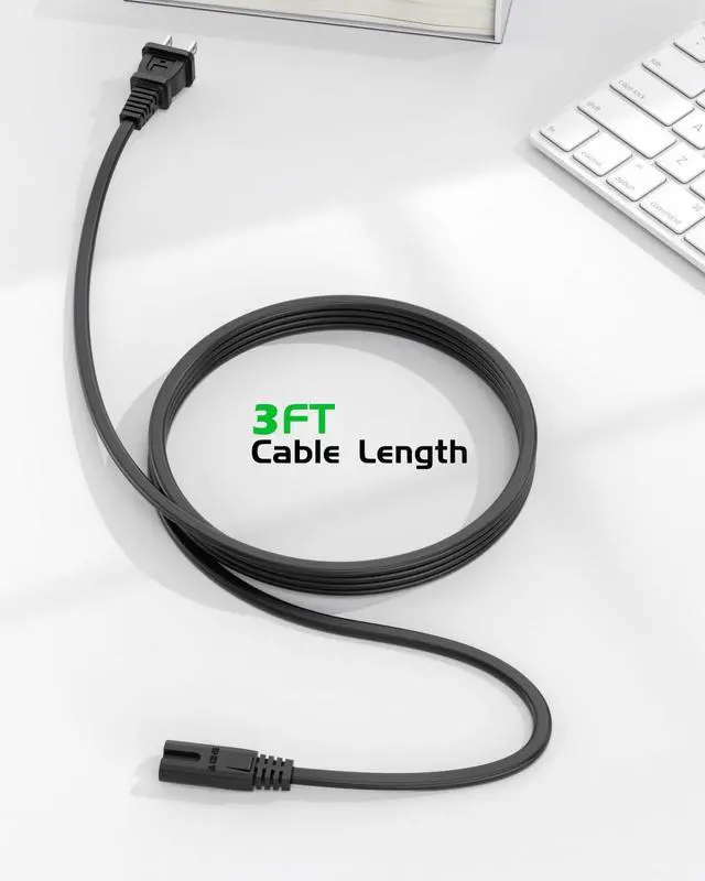 Alt view image 4 of 7 - 3Ft Figure 8 Power Cord (C7) ETL Certified Universal 2 Prong AC Replacement Cable for TV, Laptop, Game Console, Printer & More Safe & Compatible with Most Electronics