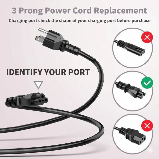 Alt view image 2 of 7 - 6ft 3 Prong Laptop Power Cord Mickey Mouse Cable NEMA 5-15P to IEC C5