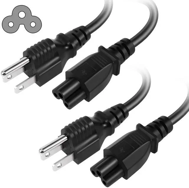Main image of 3 Prong AC Laptop Power Cord 2 Feet (2 Pack), NEMA 5-15P to C5 (Mickey Mouse) 10A 125V 18AWG, IEC-60320 IEC320 C5 to NEMA 5-15P, Laptop Power Brick Cord- ETL Listed