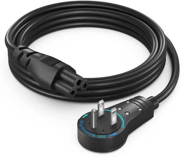 Main image of 6ft 3-Prong AC Laptop Power Cord with 360° Rotating Plug, Universal 125V Power Cable for Laptops, Monitors, Printers, and Scanners NEMA 5-15P to C5 UL Certified