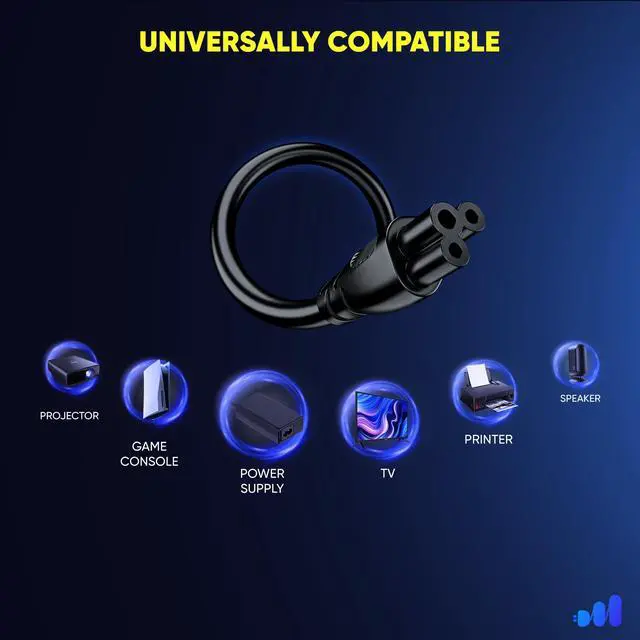 Alt view image 3 of 7 - 6ft 3-Prong AC Laptop Power Cord with 360° Rotating Plug, Universal 125V Power Cable for Laptops, Monitors, Printers, and Scanners NEMA 5-15P to C5 UL Certified
