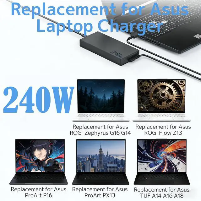 Alt view image 5 of 7 - 240W 20V 12A Laptop Charger Replacement for Asus ProArt ROG Zephyrus TUF