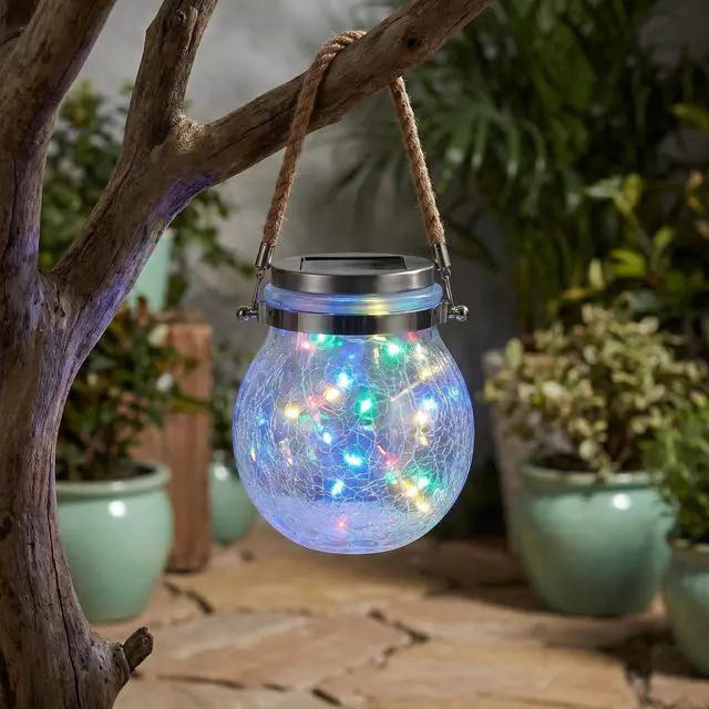 Main image of Solar Powered Transparent Glass Jar Lantern with 30 LED Lights, Multicolor, Hanging Outdoor Garden Light(Colorful)