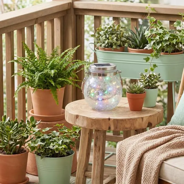 Alt view image 4 of 7 - Solar Powered Transparent Glass Jar Lantern with 30 LED Lights, Multicolor, Hanging Outdoor Garden Light(Colorful)