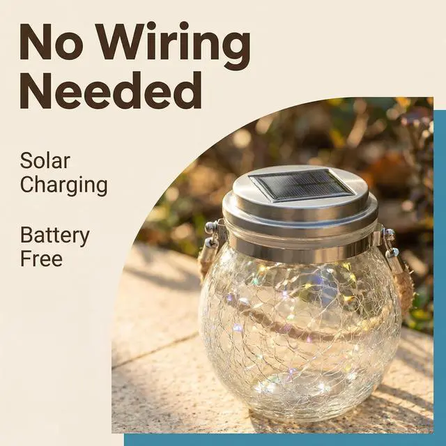 Alt view image 3 of 7 - Solar Powered Transparent Glass Jar Lantern with 30 LED Lights, Multicolor, Hanging Outdoor Garden Light(Colorful)