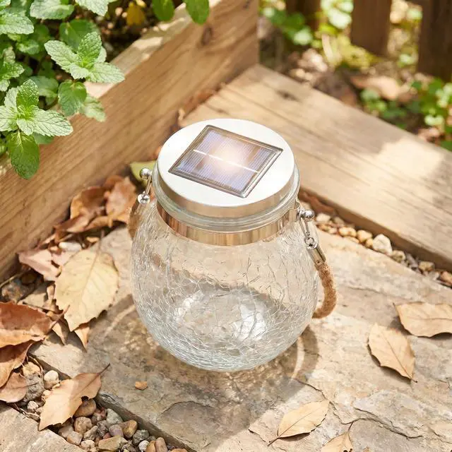 Alt view image 2 of 7 - Solar Powered Transparent Glass Jar Lantern with 30 LED Lights, Multicolor, Hanging Outdoor Garden Light(Colorful)