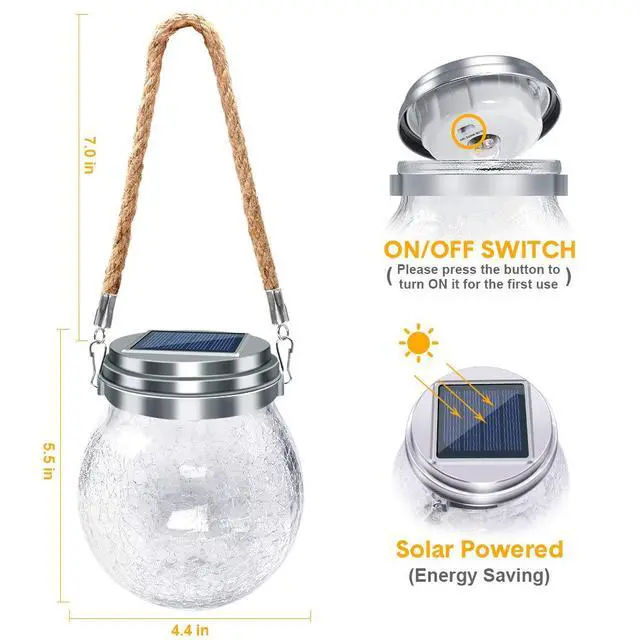Alt view image 7 of 7 - Solar Lanterns Outdoor 2 Pack - Waterproof IP65 Hanging Solar Lights with Warm Amber & RGB Colors, Crackle Glass LED Ball Lights Globes Garden Decorative for Patio Tree Backyard Pathway Railing
