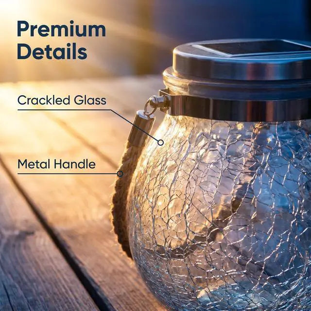 Alt view image 2 of 7 - Solar Powered Transparent Glass Jar Lantern with 30 LED Lights,Hanging Outdoor Garden Light(Blue)